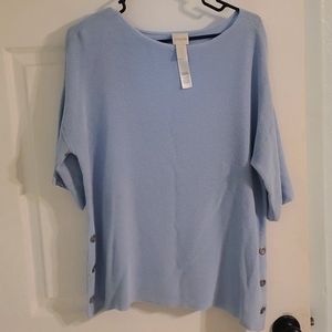 Sky blue chicos brand top with fun button detail on sides
